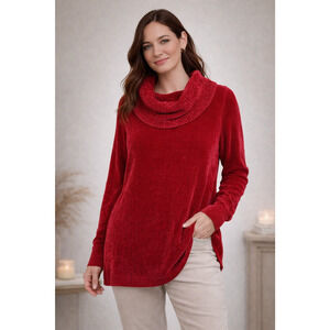 Soft Surroundings Womens Chenille Sweater Medium Red Tunic Minimalist Cozy Chic